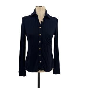 Bleusalt Classic Button Down Shirt Modal Jersey Navy Blue Size 00 US XXS